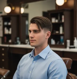 Mid Fade Straight Hair Side Part