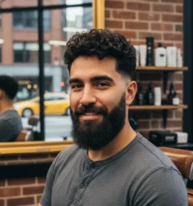 Mid Fade Curly Hair Beard