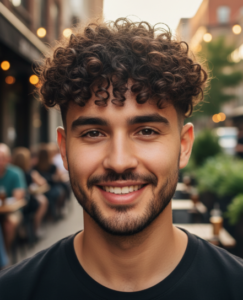 Curly Fringe with Mid Fade